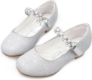 Stelle Girls Dress Shoes White Flower Girl Shoe Mary Jane Low Heels for Wedding (Toddler/Little/Big Kid)