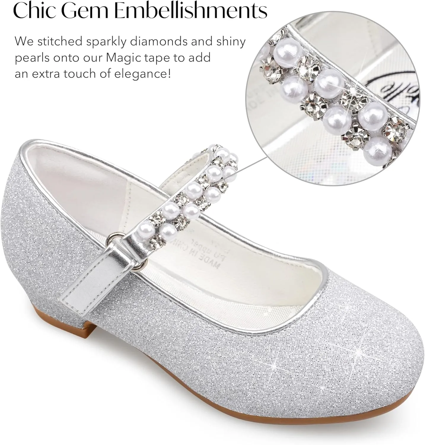 Stelle Girls Dress Shoes White Flower Girl Shoe Mary Jane Low Heels for Wedding (Toddler/Little/Big Kid)