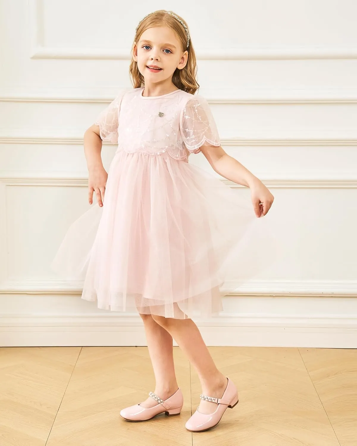 Stelle Girls Dress Shoes White Flower Girl Shoe Mary Jane Low Heels for Wedding (Toddler/Little/Big Kid)