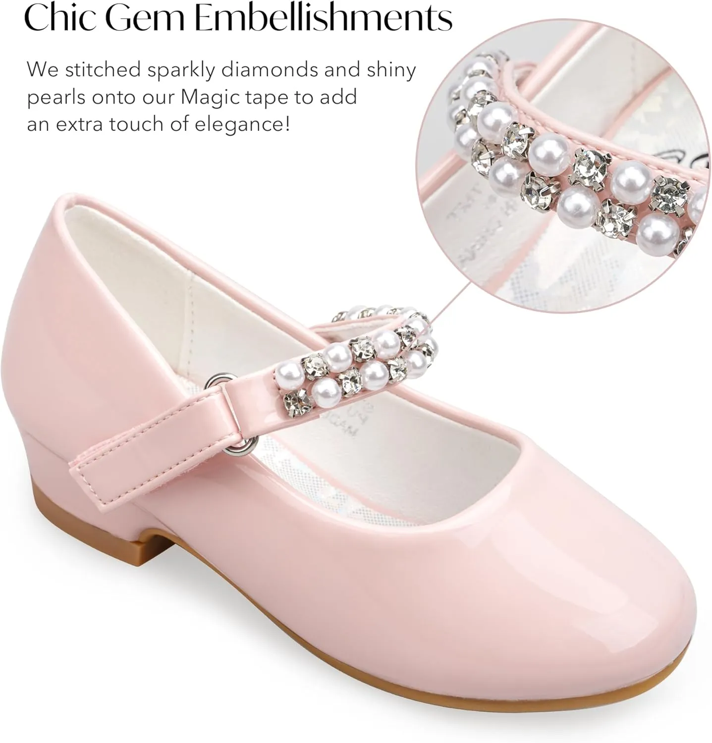 Stelle Girls Dress Shoes White Flower Girl Shoe Mary Jane Low Heels for Wedding (Toddler/Little/Big Kid)
