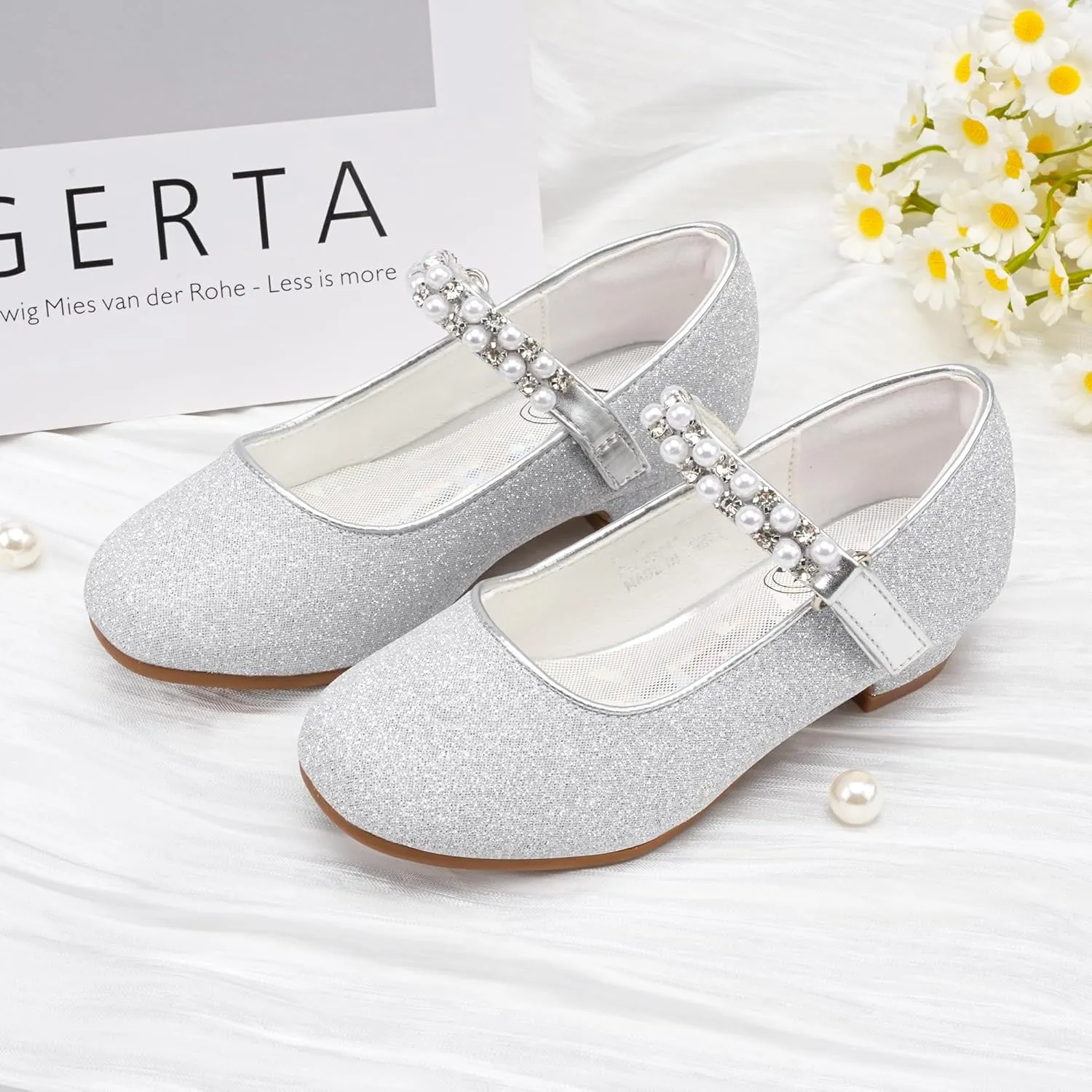 Stelle Girls Dress Shoes White Flower Girl Shoe Mary Jane Low Heels for Wedding (Toddler/Little/Big Kid)