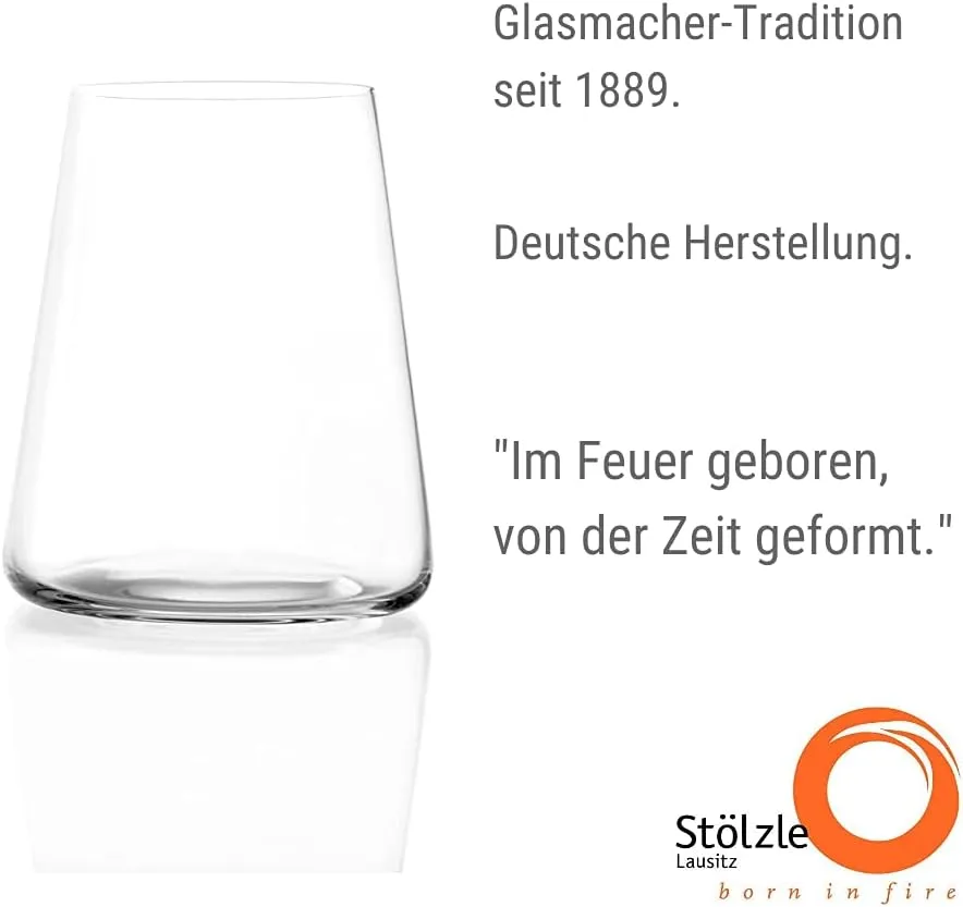 Stölzle Lausitz Red Wine Cups Power Set of 6 520 ml - Modern Wine Glasses without Stem for Maximum Aroma Development - Flat Red Wine Glasses Made of Crystal Glass - Dishwasher & Shockproof, Made in