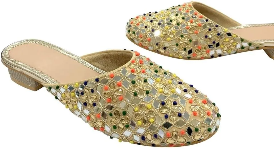 Stop n Style Punjabi Jutti for Women Back Open Mojari Bridal Mules Wedding Multi Color Shoes Mules Indian Jutti
