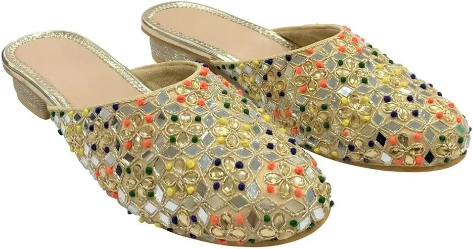 Stop n Style Punjabi Jutti for Women Back Open Mojari Bridal Mules Wedding Multi Color Shoes Mules Indian Jutti