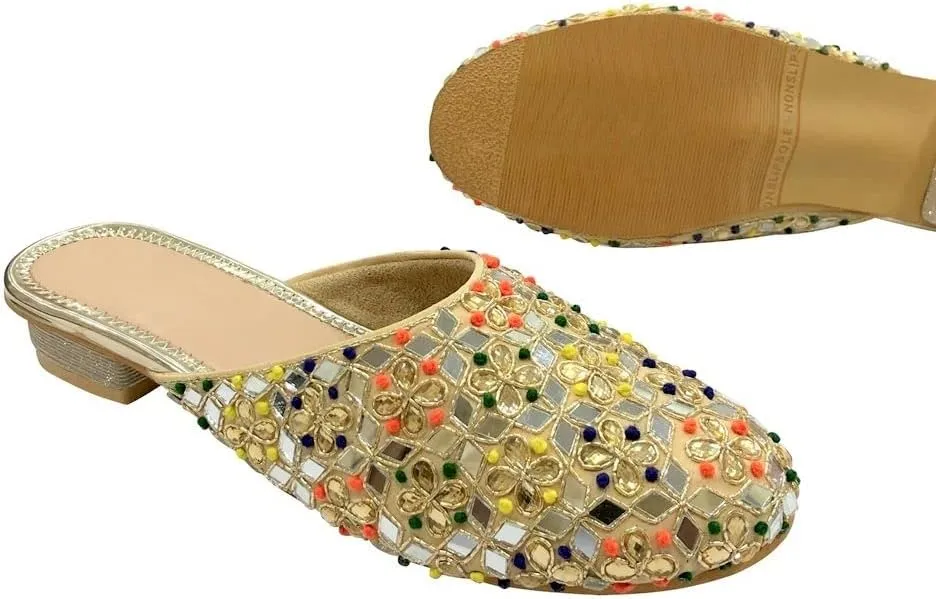 Stop n Style Punjabi Jutti for Women Back Open Mojari Bridal Mules Wedding Multi Color Shoes Mules Indian Jutti