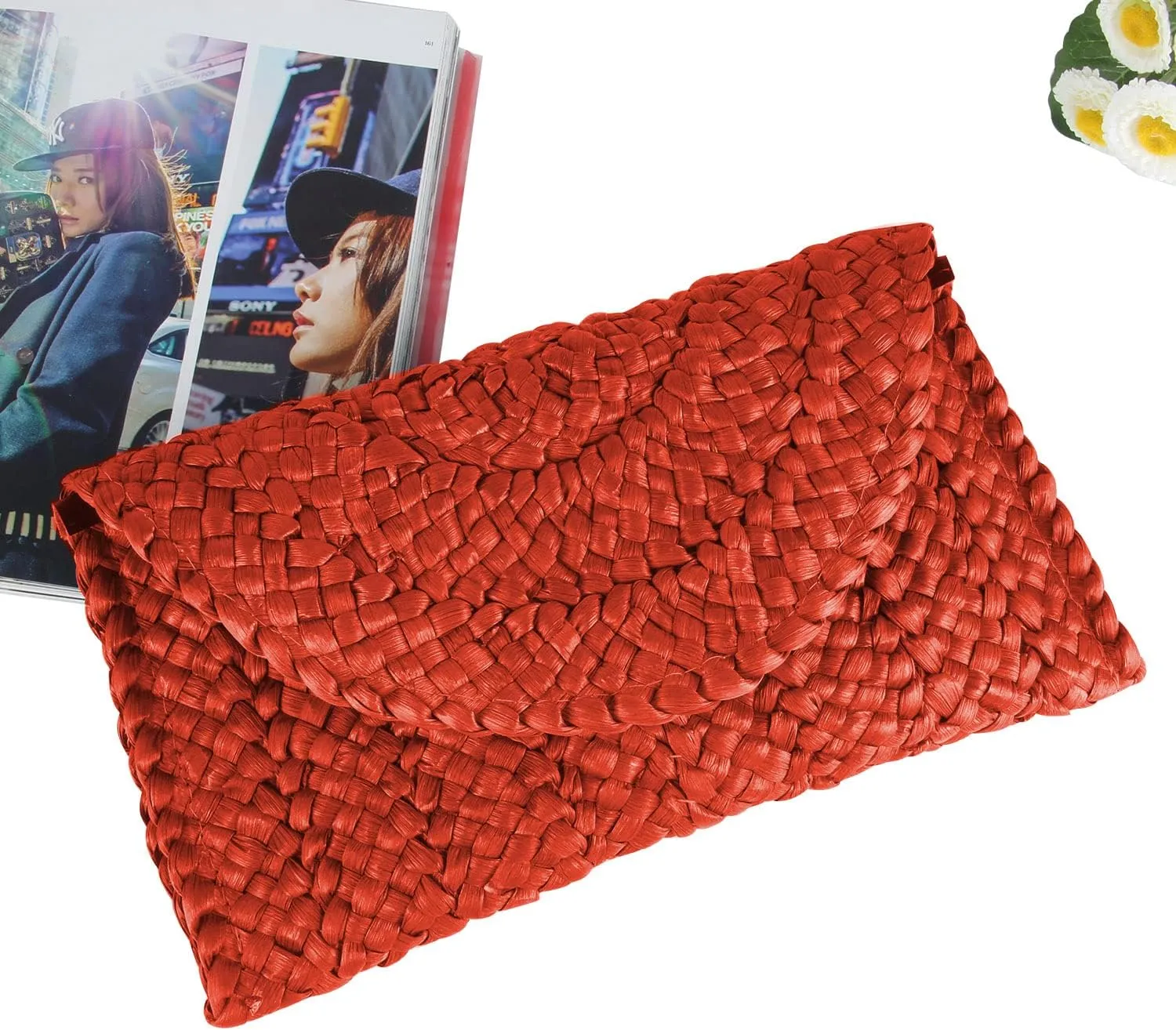 Straw Clutch Purses for Women Summer Beach Bags Envelope Woven Clutch Handbags