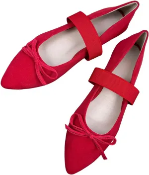Stunner Pointy Toe Ballest Flat Shoes for Women Fashion Bowtie Classic Strap Flats for Office