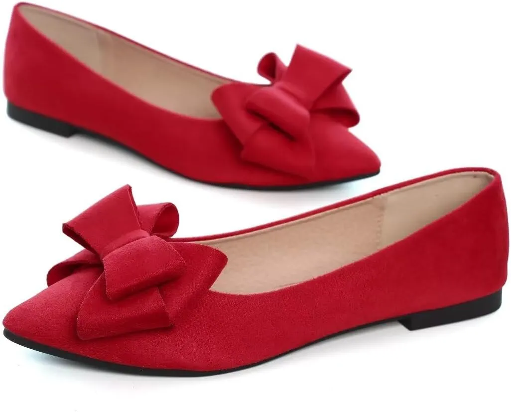 Stunner Womens Bowknot Flower Ballet Flats Pointed Toe Soft Dress Shoes
