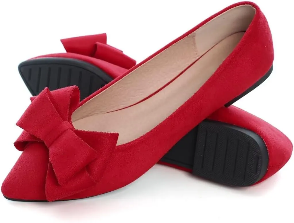 Stunner Womens Bowknot Flower Ballet Flats Pointed Toe Soft Dress Shoes