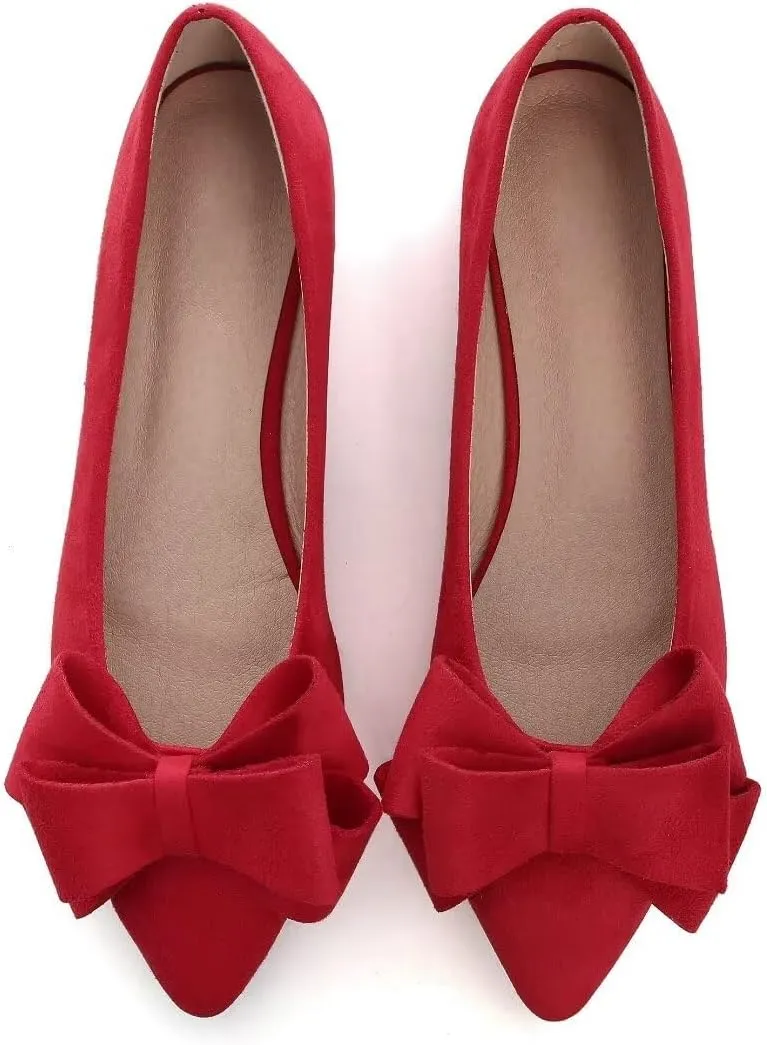 Stunner Womens Bowknot Flower Ballet Flats Pointed Toe Soft Dress Shoes