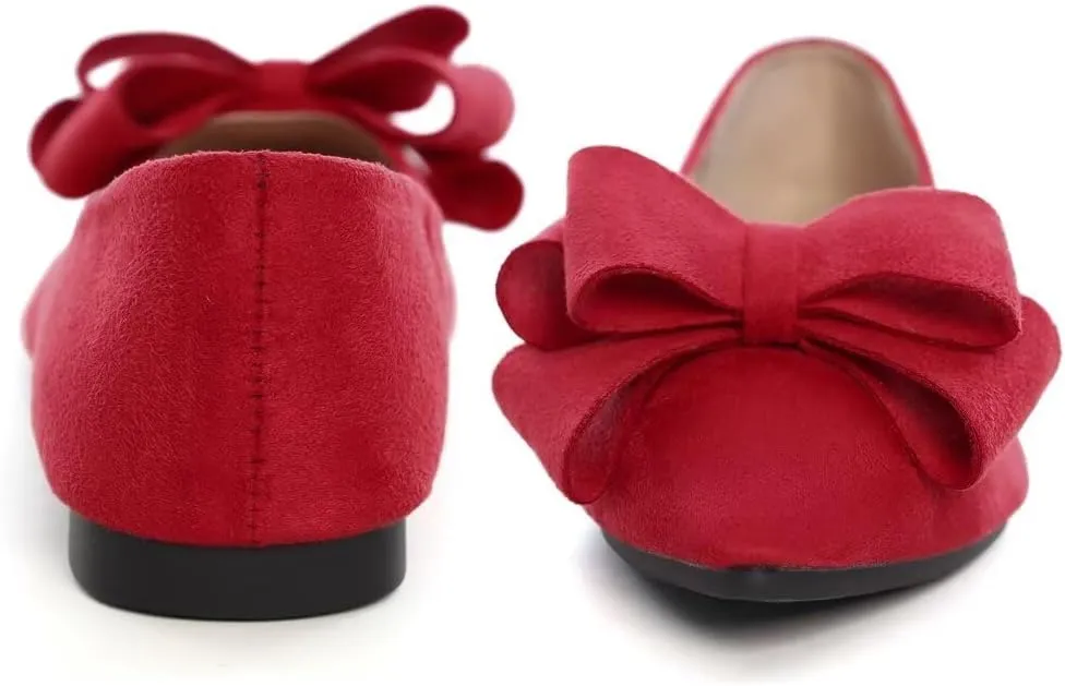Stunner Womens Bowknot Flower Ballet Flats Pointed Toe Soft Dress Shoes