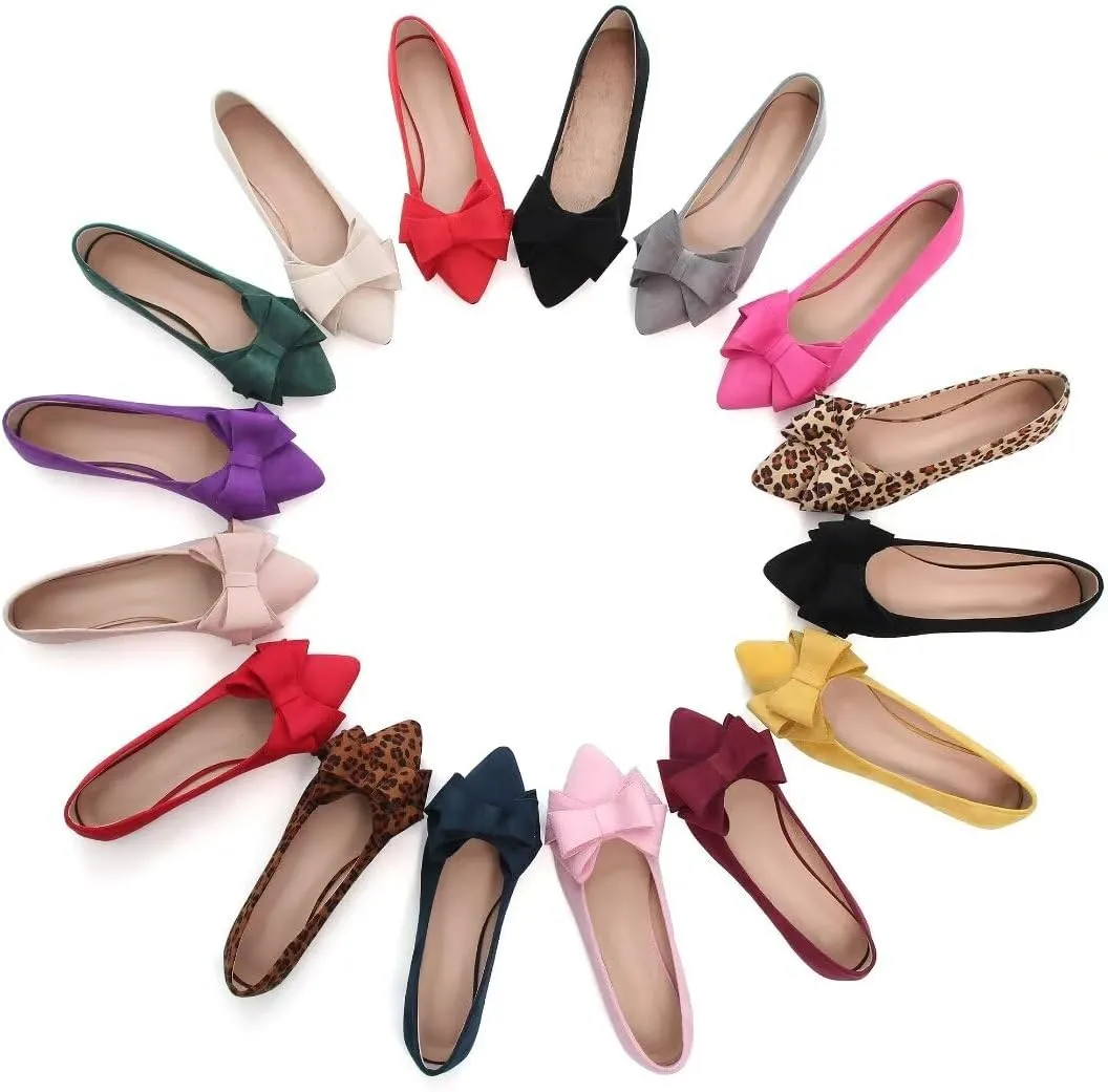 Stunner Womens Bowknot Flower Ballet Flats Pointed Toe Soft Dress Shoes