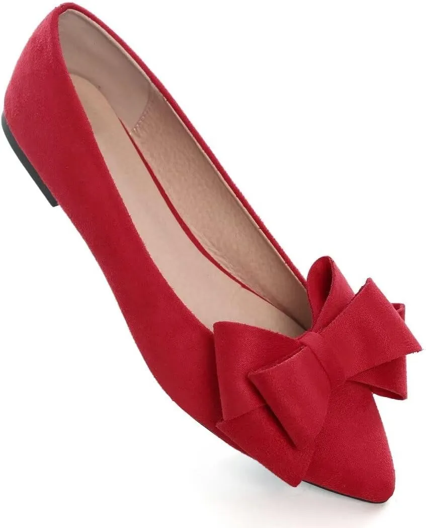 Stunner Womens Bowknot Flower Ballet Flats Pointed Toe Soft Dress Shoes