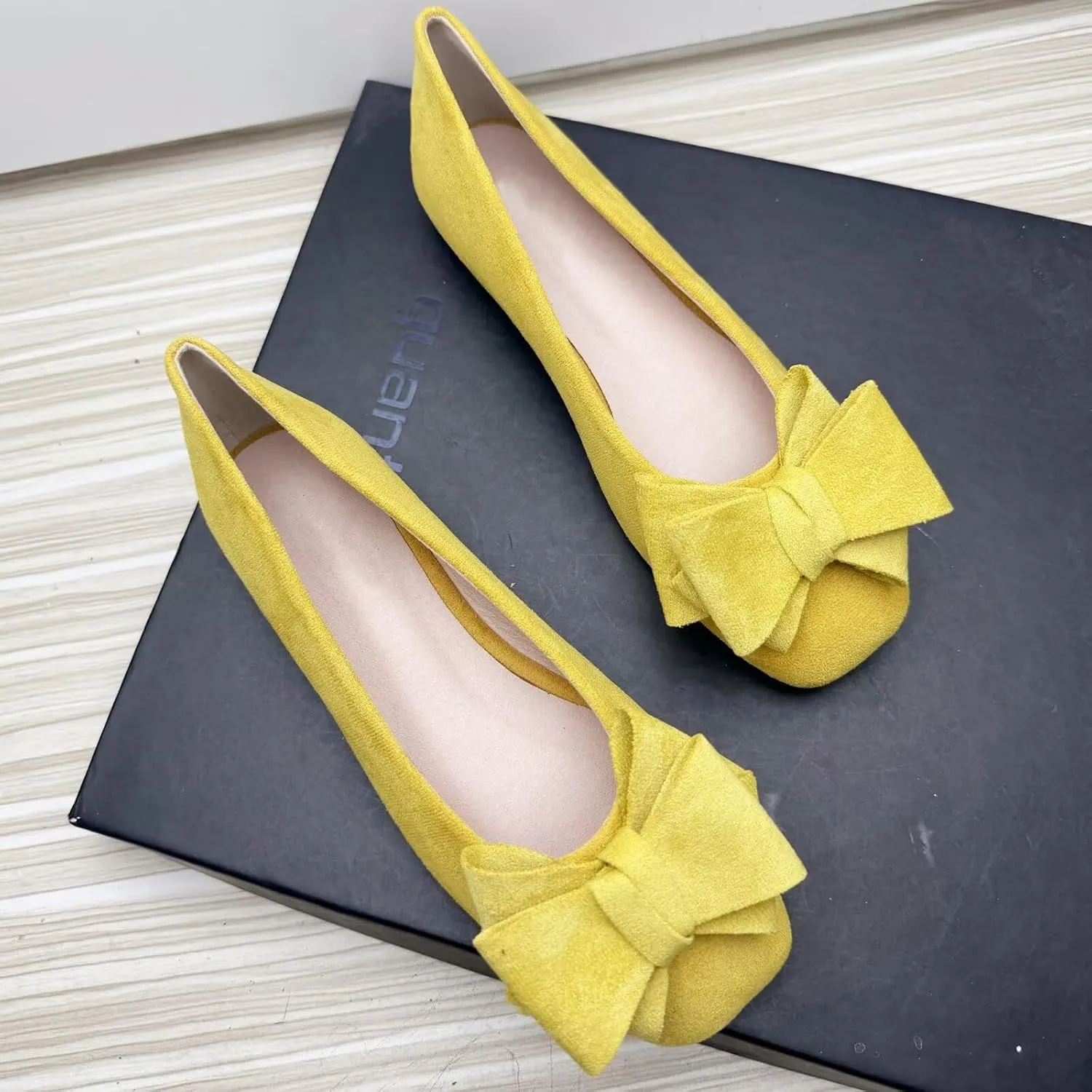 Stunner Women's Casual Flats Square Toe Bowknot Ballet Flats Comfortable Slip On Wedding Dress Shoes