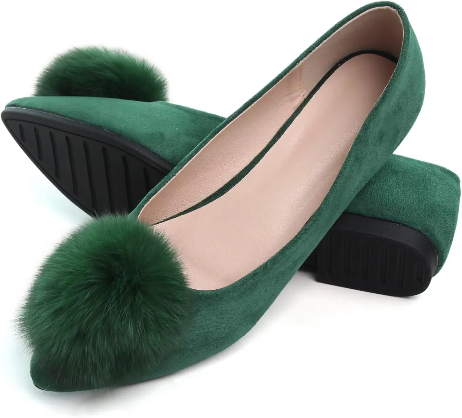 Stunner Women's Pointed Toe Flat Shoes Cute Pompom Ballet Shoes Slip on Dress Flat Shoes