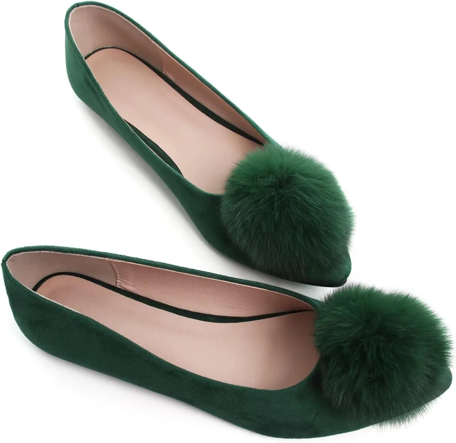 Stunner Women's Pointed Toe Flat Shoes Cute Pompom Ballet Shoes Slip on Dress Flat Shoes