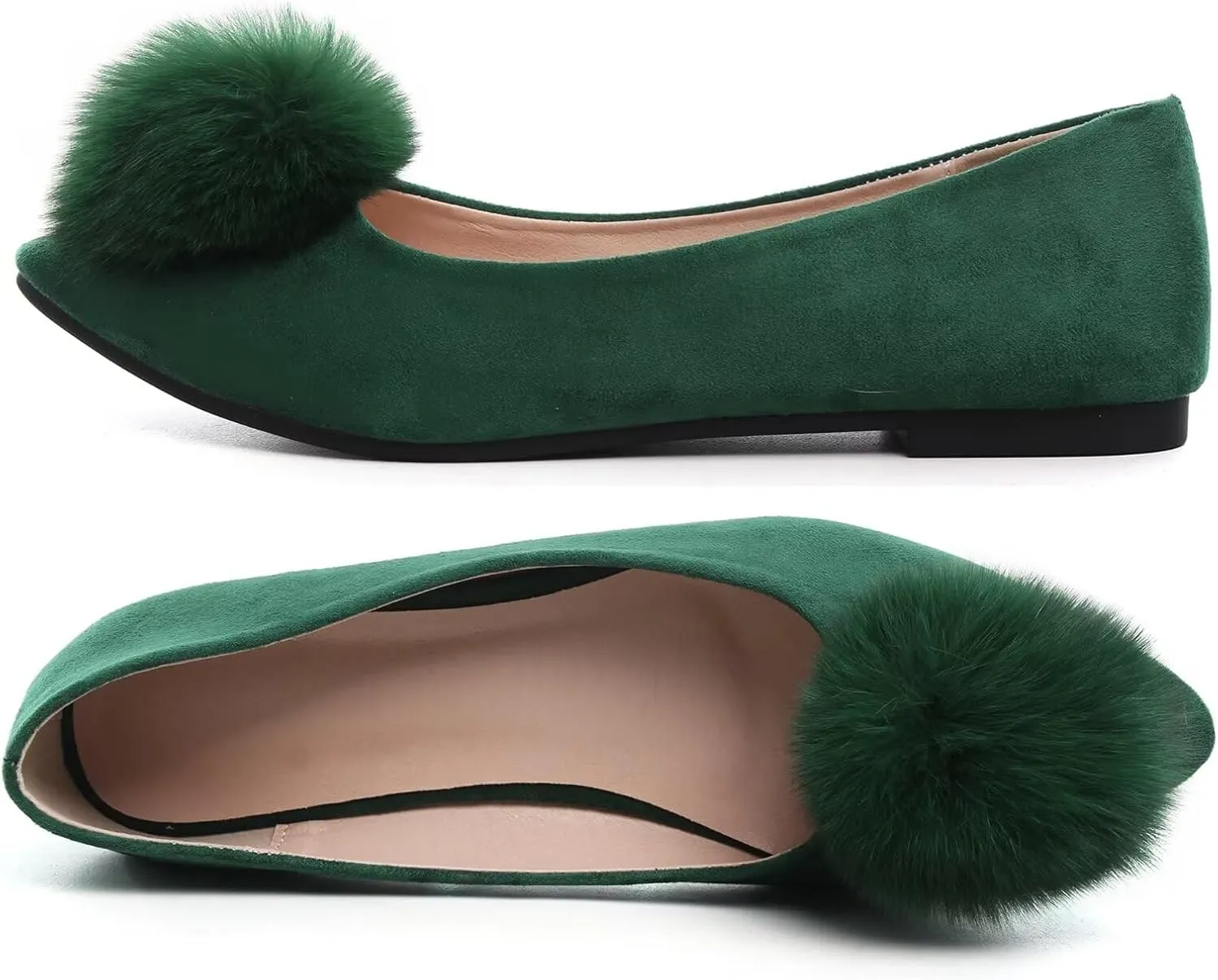 Stunner Women's Pointed Toe Flat Shoes Cute Pompom Ballet Shoes Slip on Dress Flat Shoes