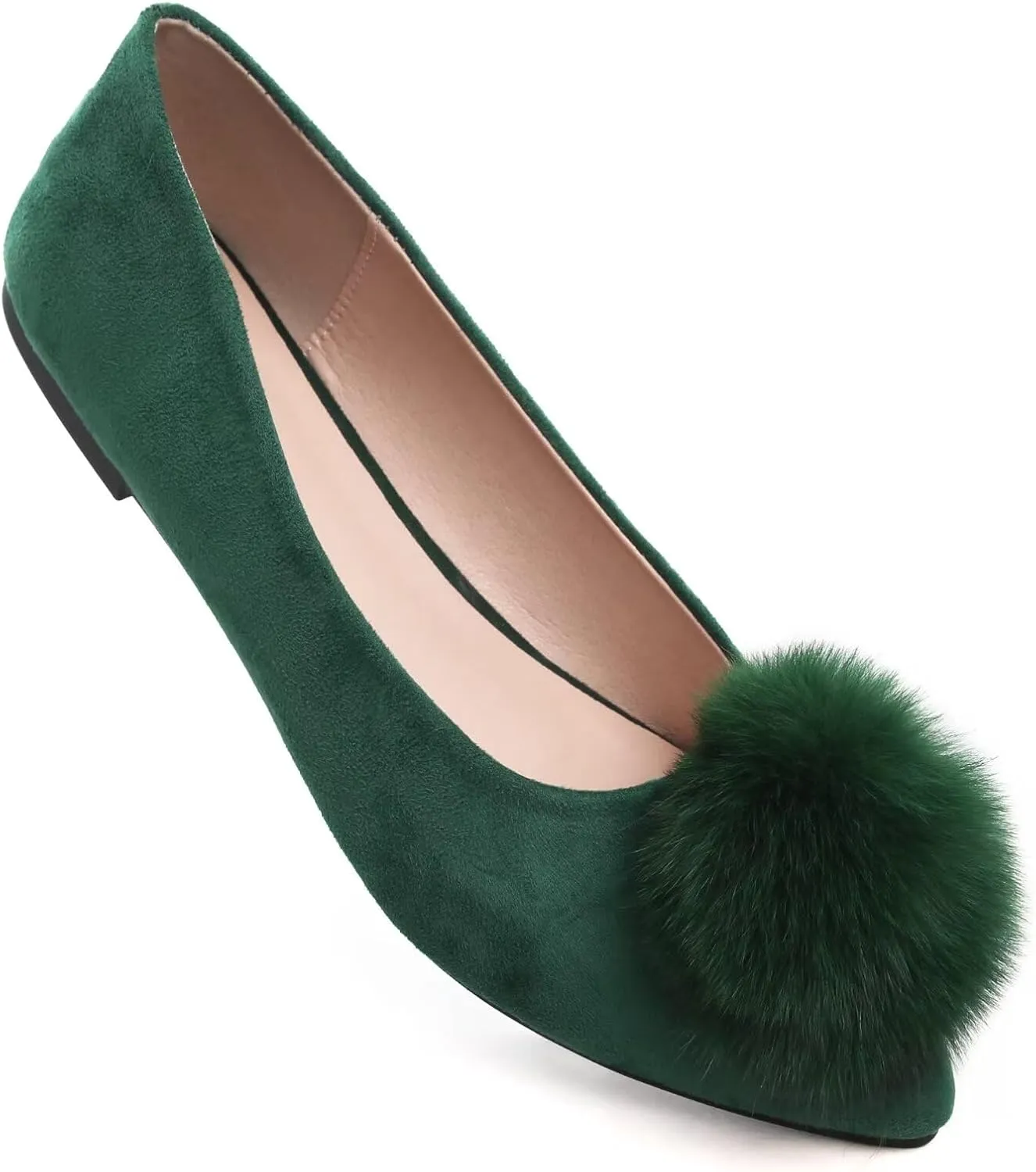 Stunner Women's Pointed Toe Flat Shoes Cute Pompom Ballet Shoes Slip on Dress Flat Shoes