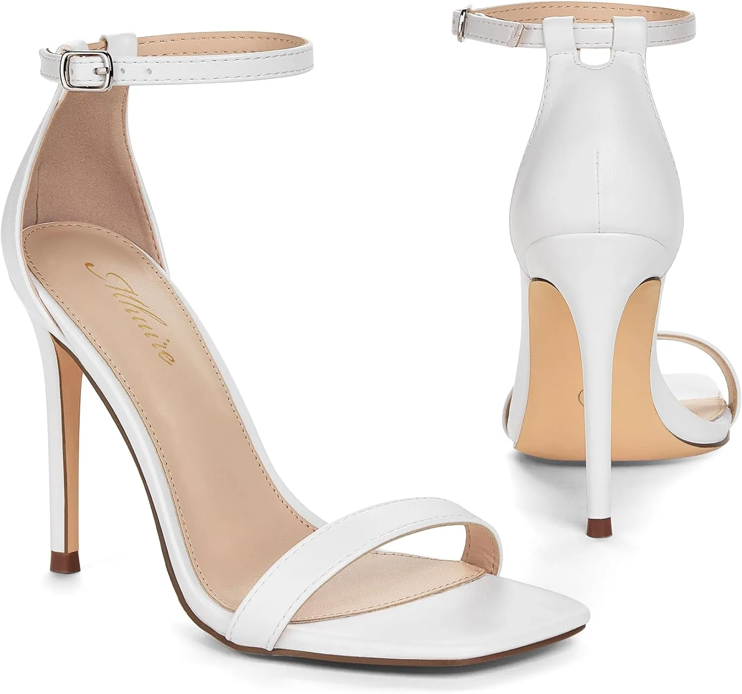Stylish 4 IN Square Open Toe Ankle Strap Stiletto Heels for Women Plain Trendy Strappy Heeled Sandals