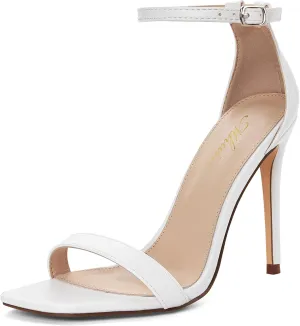 Stylish 4 IN Square Open Toe Ankle Strap Stiletto Heels for Women Plain Trendy Strappy Heeled Sandals