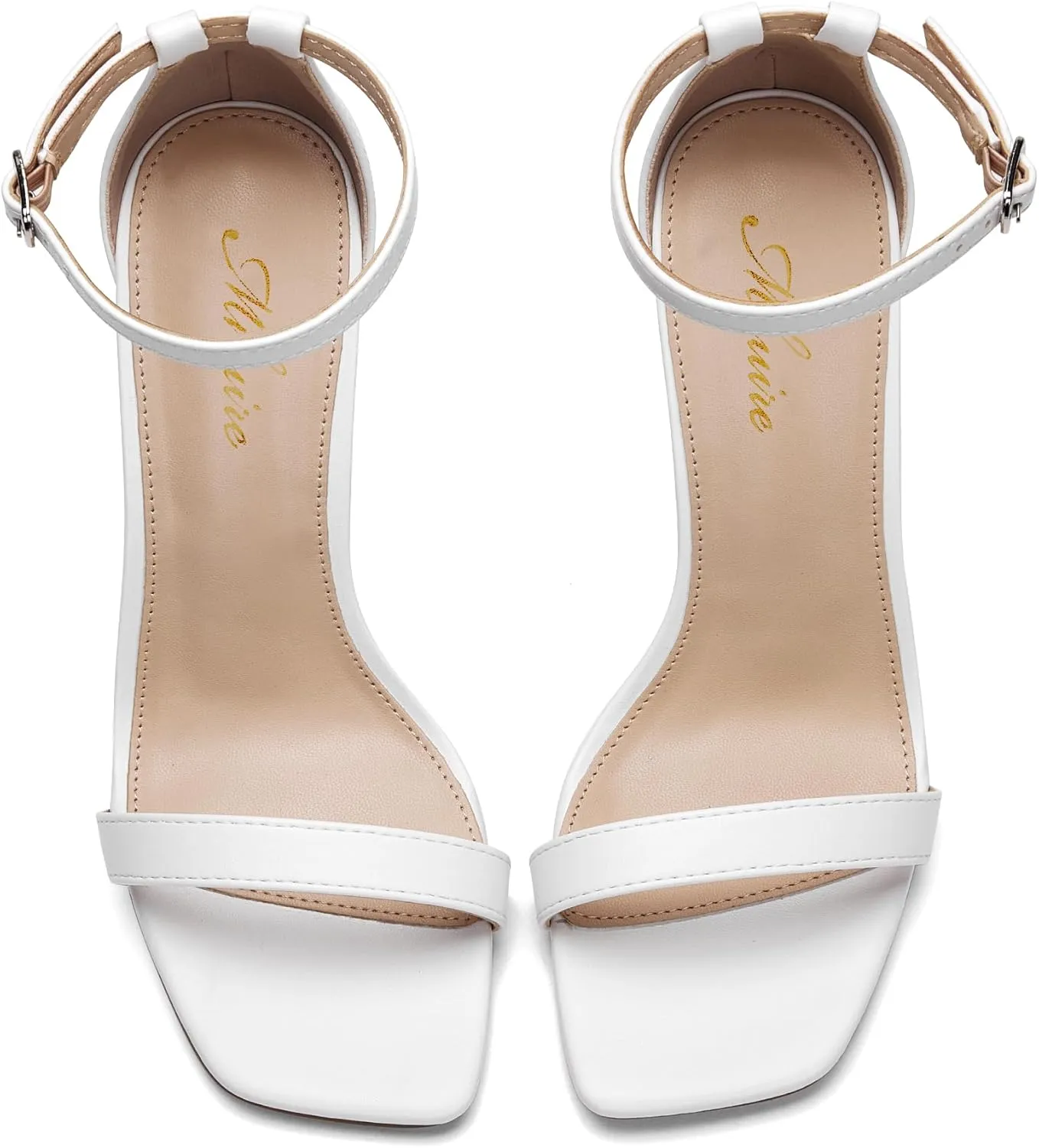 Stylish 4 IN Square Open Toe Ankle Strap Stiletto Heels for Women Plain Trendy Strappy Heeled Sandals