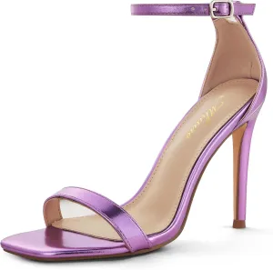 Stylish 4 IN Square Open Toe Ankle Strap Stiletto Heels for Women Plain Trendy Strappy Heeled Sandals