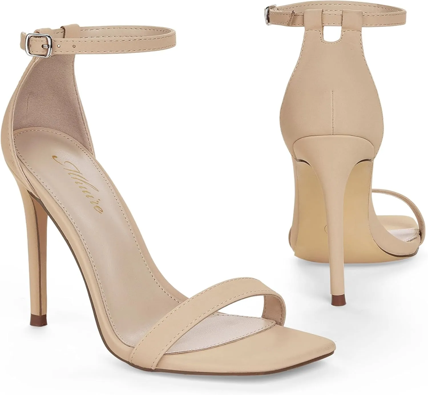 Stylish 4 IN Square Open Toe Ankle Strap Stiletto Heels for Women Plain Trendy Strappy Heeled Sandals