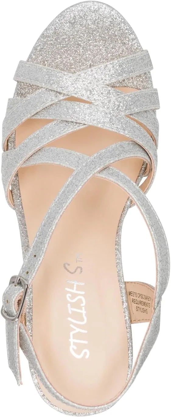 STYLISH S SOMMER-K - Girls Open Toe Criss Cross Straps Ankle Buckle Low Heel Dress Pumps Sandals