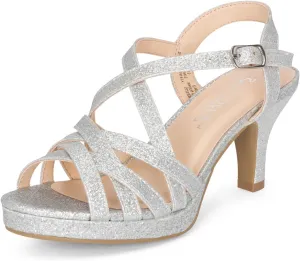 STYLISH S SOMMER-K - Girls Open Toe Criss Cross Straps Ankle Buckle Low Heel Dress Pumps Sandals