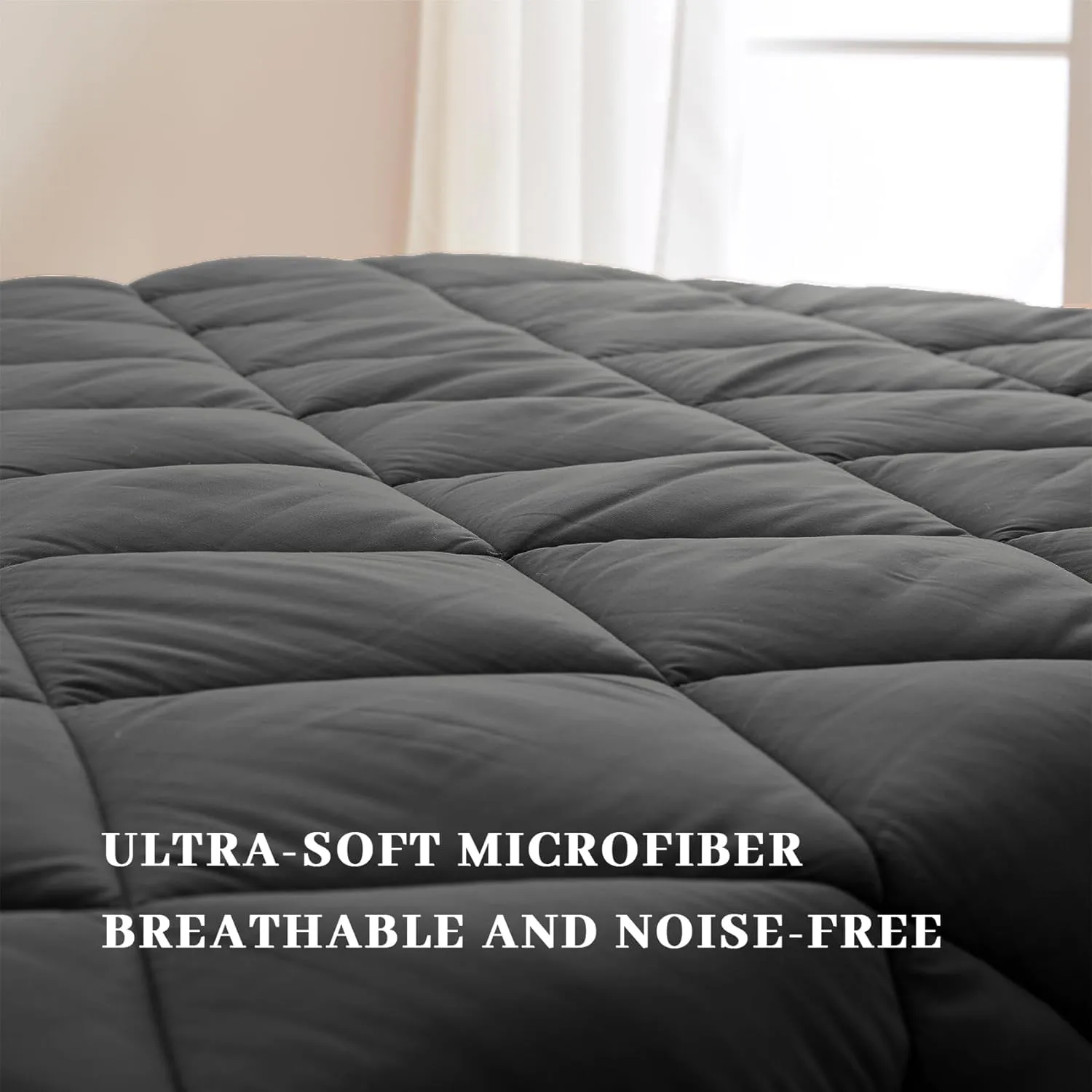 SunStyle Home Full/Queen Comforter Set Dark Grey, 7-Pieces Bed in a Bag Queen Size, All Season Bedding Sets with Comforter, Flat Sheet, Fitted Sheet Pillow Shams and Pillowcases
