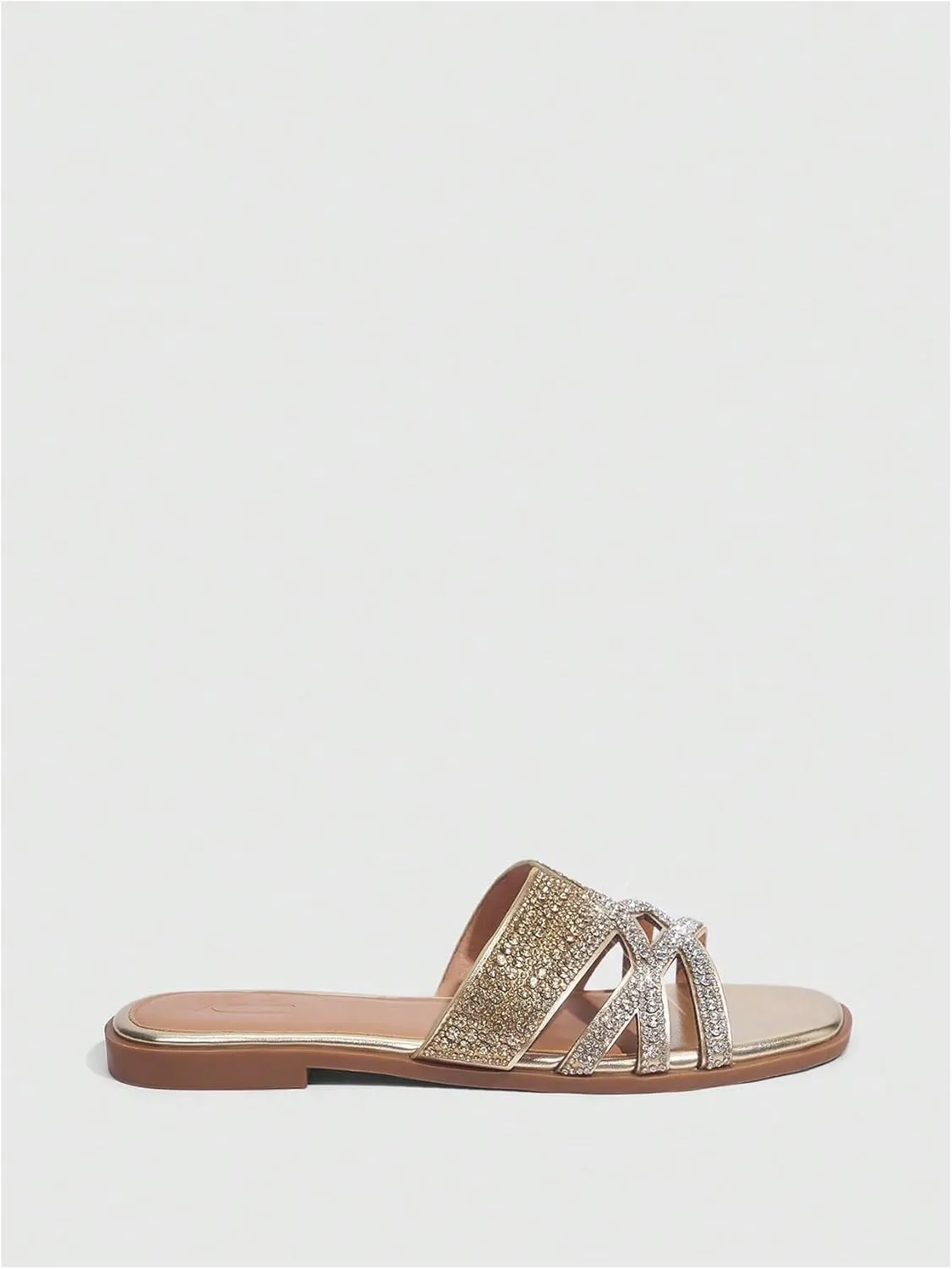 SweatyRocks Women's Sparkly Rhinestone Flat Sandals Open Toe Glitter Slip on Crossed Strap Slide