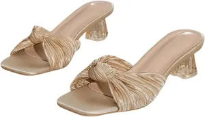 SweatyRocks Women's Square Open Toe Heeled Sandals BowKnot Mid Heel Summer Slippers