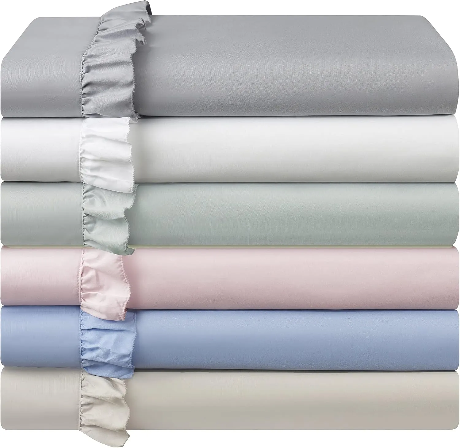 Swift Home Ultra-Soft Elegant 2-inch Ruffled Hem Design on Flat Sheet and Pillowcases, Wrinkle Resistant, Fade Resistant, Deep Pocket, Double Brushed 3-Piece Microfiber Sheet Set - Full, Pale Aqua