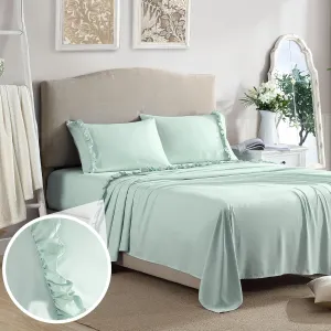 Swift Home Ultra-Soft Elegant 2-inch Ruffled Hem Design on Flat Sheet and Pillowcases, Wrinkle Resistant, Fade Resistant, Deep Pocket, Double Brushed 3-Piece Microfiber Sheet Set - Full, Pale Aqua