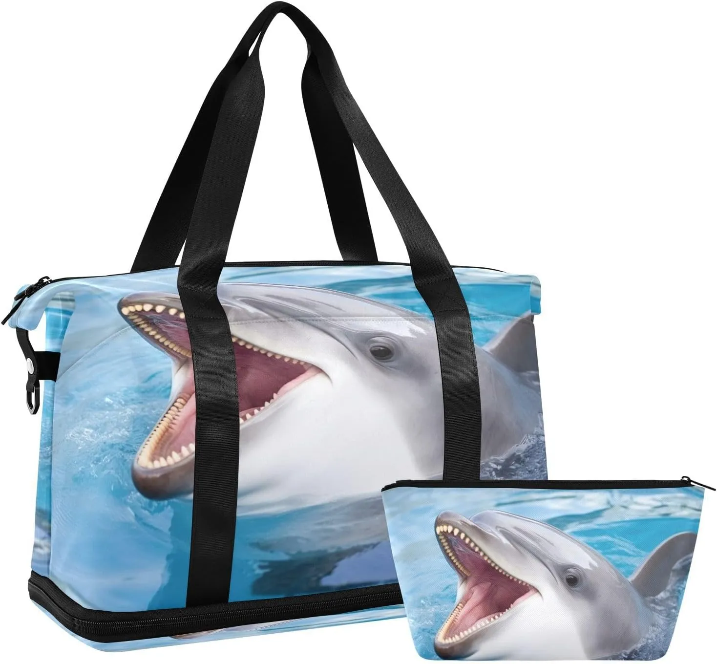 Swimming Dolphin Duffel Bag Lightweight Carry On Gym Bags for Travel and Weekends, Versatile Overnight Bag with Shoe Compartment