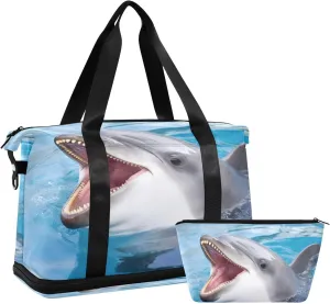Swimming Dolphin Duffel Bag Lightweight Carry On Gym Bags for Travel and Weekends, Versatile Overnight Bag with Shoe Compartment
