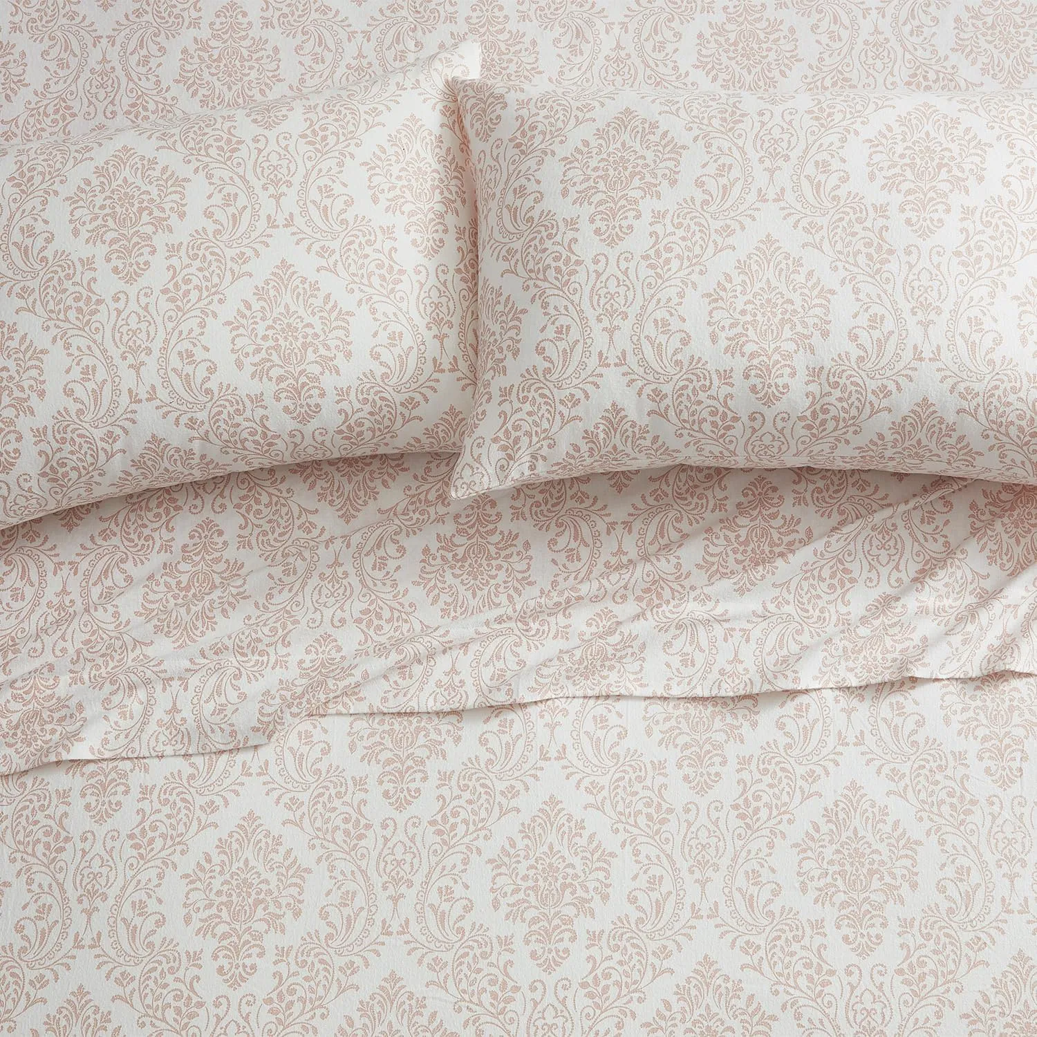 Tahari Home - Full Sheets, 4-Piece Cotton Flannel Bedding with Matching Pillowcases, Brushed for Extra Softness, Cozy Home Decor (Damask Blush, Full)
