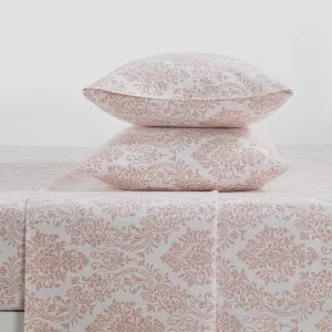 Tahari Home - Full Sheets, 4-Piece Cotton Flannel Bedding with Matching Pillowcases, Brushed for Extra Softness, Cozy Home Decor (Damask Blush, Full)