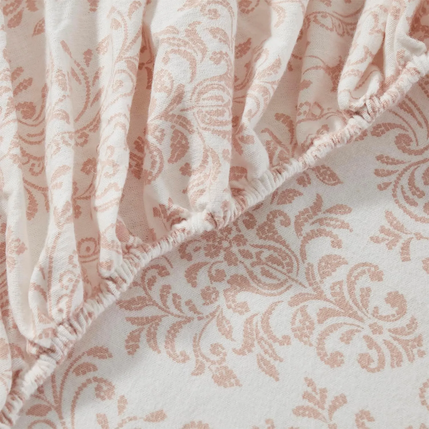 Tahari Home - Full Sheets, 4-Piece Cotton Flannel Bedding with Matching Pillowcases, Brushed for Extra Softness, Cozy Home Decor (Damask Blush, Full)