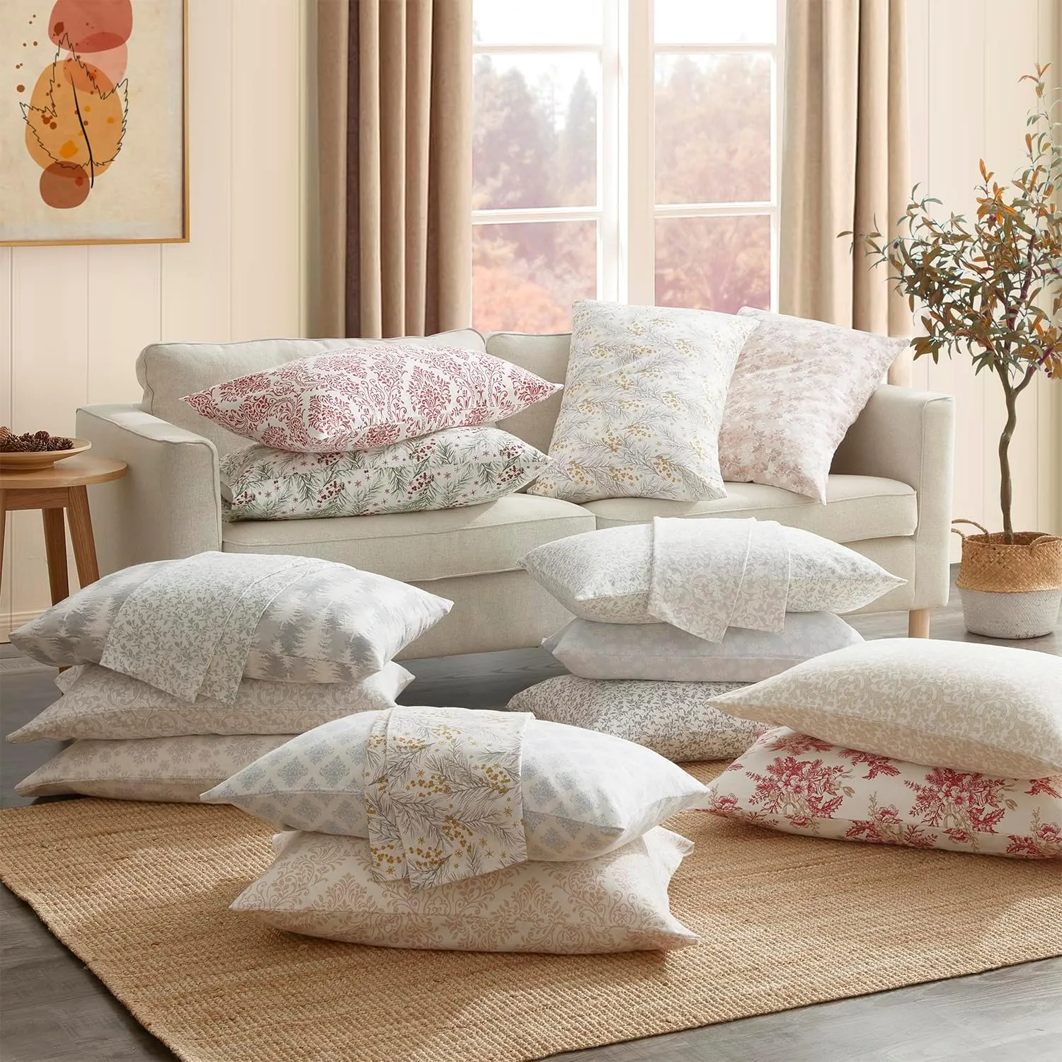 Tahari Home - Full Sheets, 4-Piece Cotton Flannel Bedding with Matching Pillowcases, Brushed for Extra Softness, Cozy Home Decor (Damask Blush, Full)