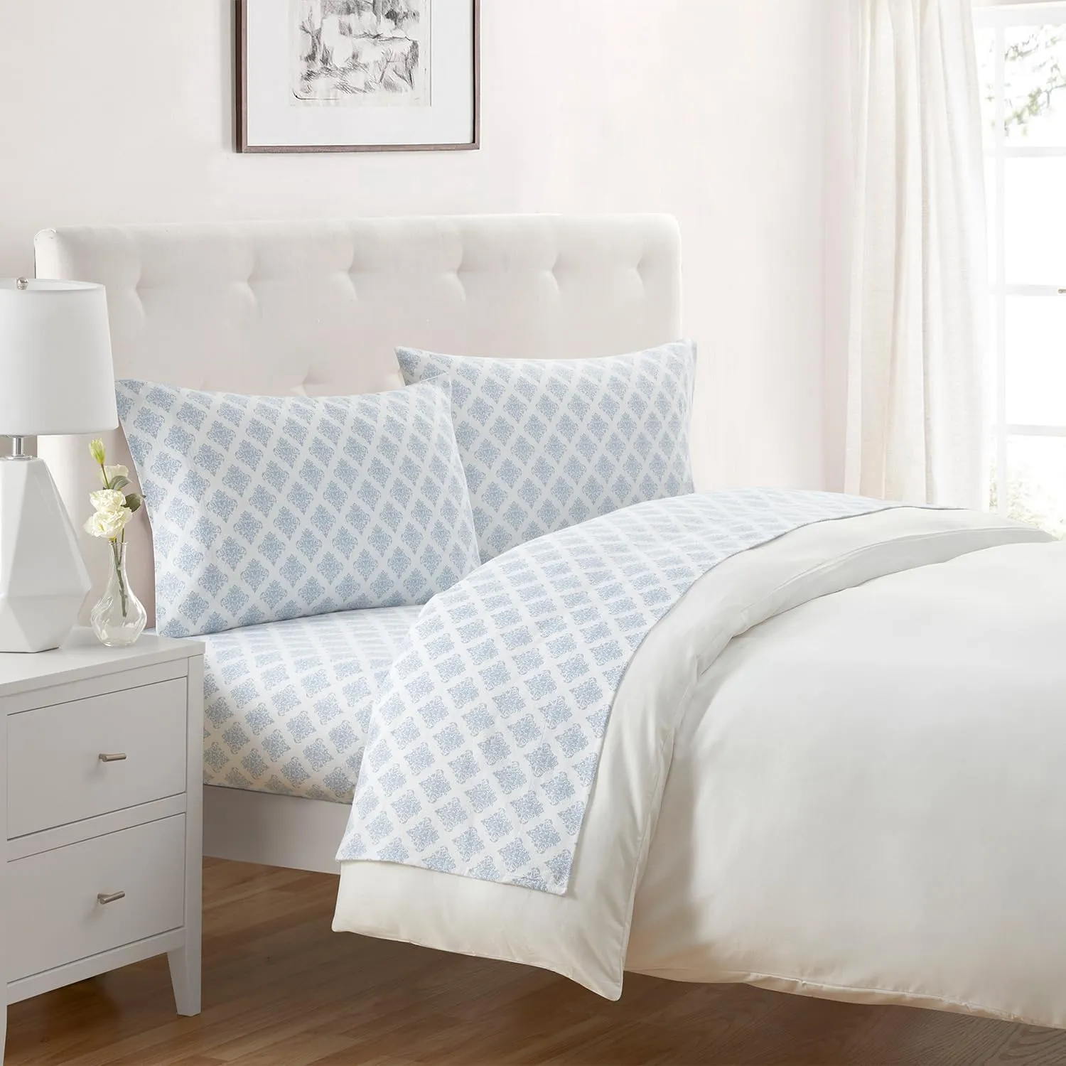 Tahari Home - King Sheets, 4-Piece Cotton Flannel Bedding with Matching Pillowcases, Brushed for Extra Softness, Cozy Home Decor (Alexa Blue, King)
