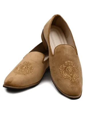 Tan Suede Velvet Loafer Shoes for Mens