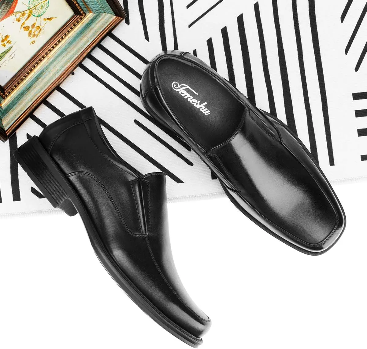 Temeshu Men's Slip-On Loafers Formal Dress Shoes Square Toe Modern Bussiness Oxford Shoes DS10