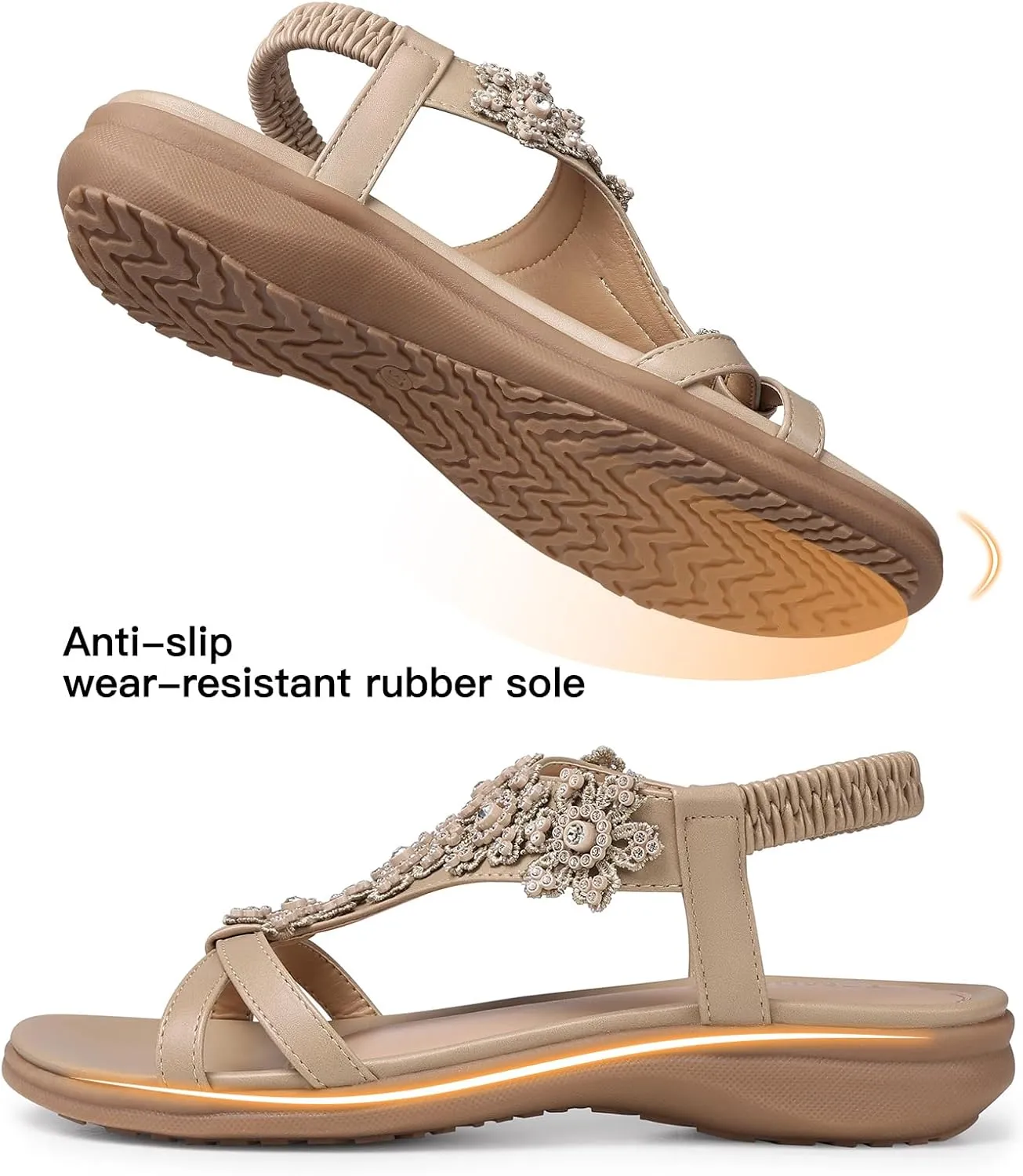 TEMOFON Sandals for Women Flat Dressy: Summer Flower Sandals with Ankle Strap Comfortable Casual Walking Flat Sandals Size 5-11