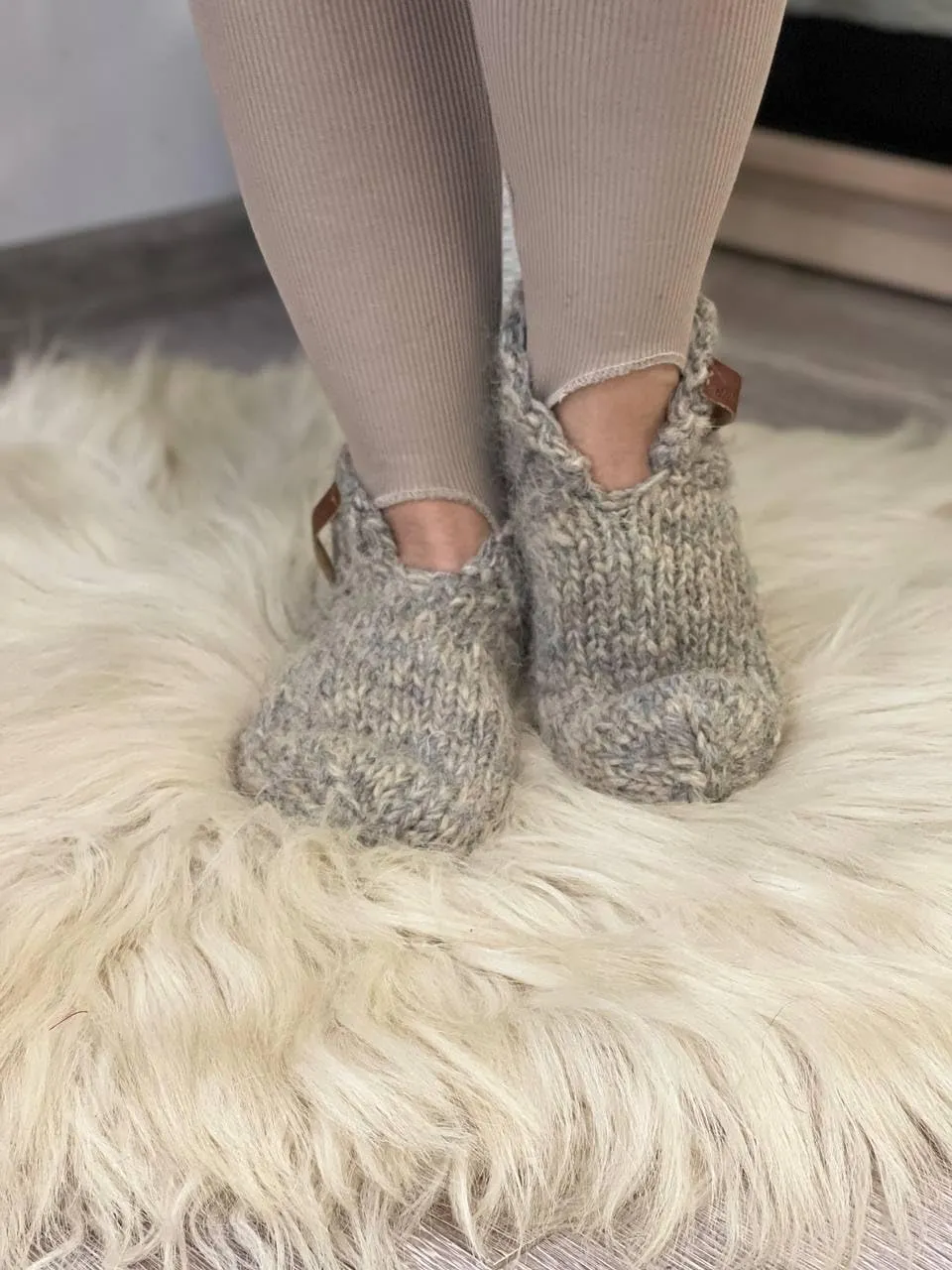 Thick Gray Wool House Socks, Handmade Chunky Knit Slippers, Rustic Natural Wool Design, Unisex Home Footwear, Soft & Warm, Cozy Gift Idea! (Men's 11-11.5)
