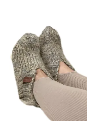 Thick Gray Wool House Socks, Handmade Chunky Knit Slippers, Rustic Natural Wool Design, Unisex Home Footwear, Soft & Warm, Cozy Gift Idea! (Men's 11-11.5)