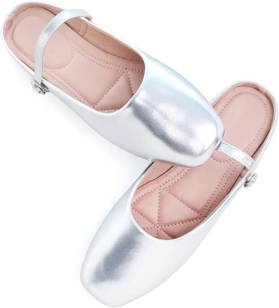 TN TANGNEST Flats for Women Elegant Square Toe Slip On Flats Soft One Line Strap Flats Retro Mary Jane Flat Shoes