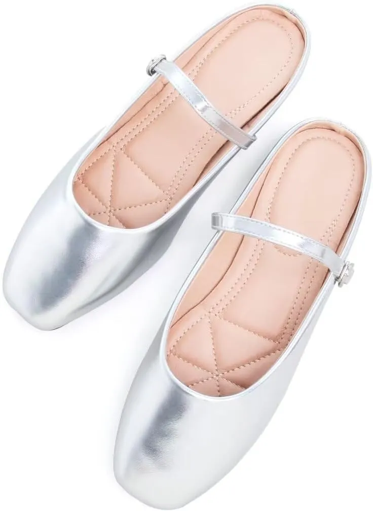 TN TANGNEST Flats for Women Elegant Square Toe Slip On Flats Soft One Line Strap Flats Retro Mary Jane Flat Shoes