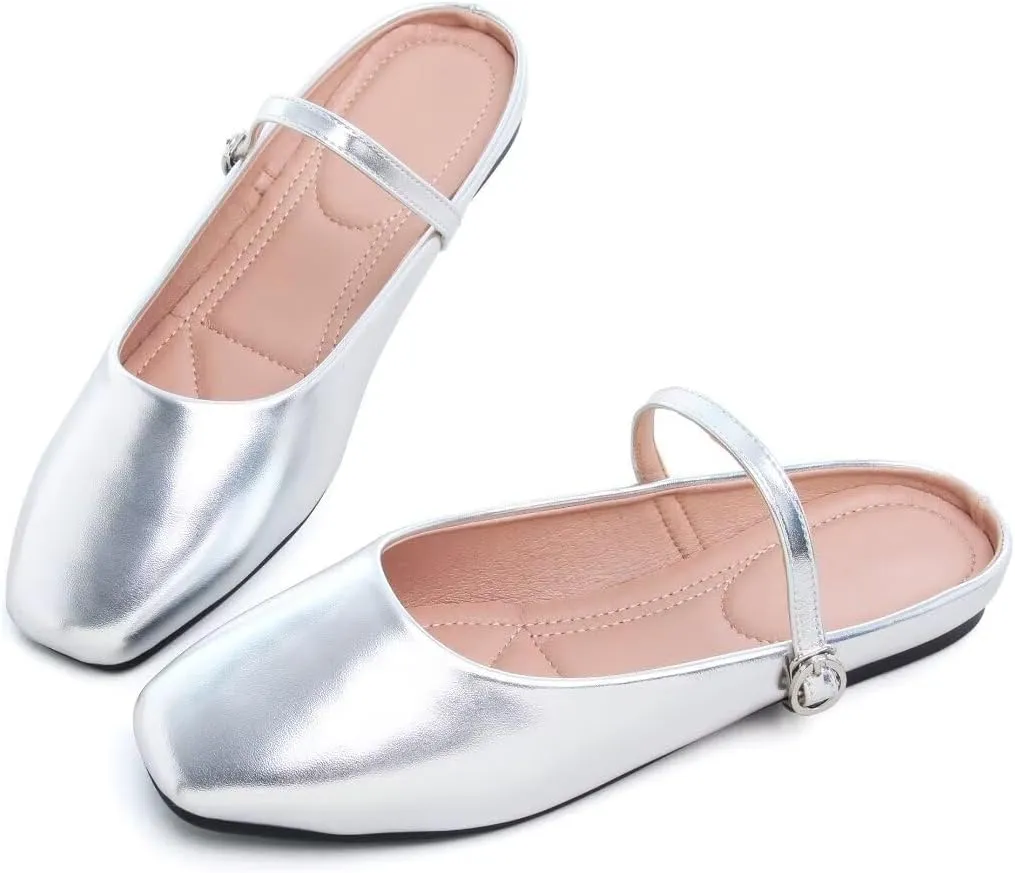 TN TANGNEST Flats for Women Elegant Square Toe Slip On Flats Soft One Line Strap Flats Retro Mary Jane Flat Shoes