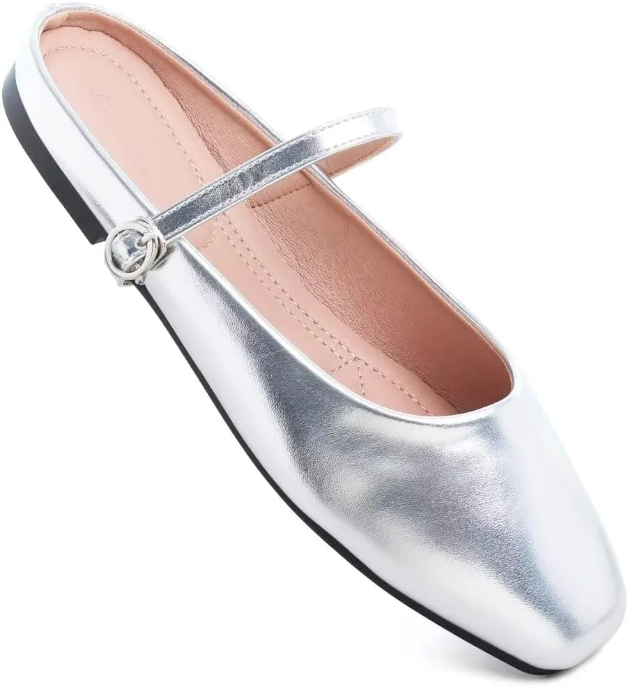 TN TANGNEST Flats for Women Elegant Square Toe Slip On Flats Soft One Line Strap Flats Retro Mary Jane Flat Shoes